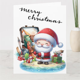 Tarjeta Papá Noel pescando en el Día del Navidad