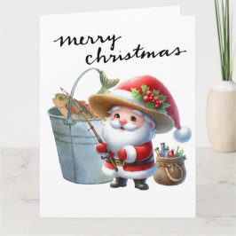 Tarjeta Papá Noel pescando en el Día del Navidad