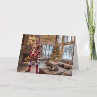 Tarjeta Papá Noel Sexy Felices Fiestas Navidad Cabaña Rúst
