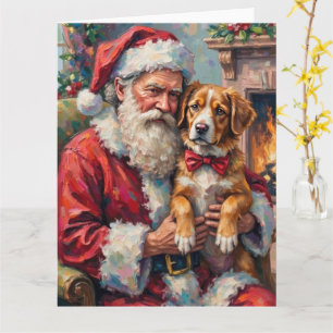 Tarjeta Papá Noel sosteniendo arte de Montaña Suiza Mayor