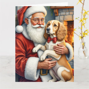 Tarjeta Papá Noel sosteniendo un Afghan Hound en Navidad