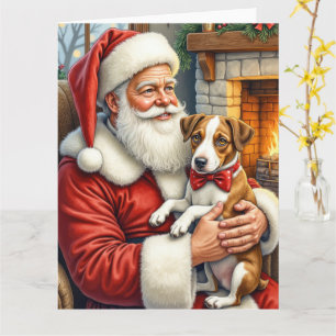 Tarjeta Papá Noel sosteniendo un Terrier de la Bahía de Ch