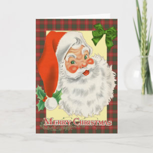 Tarjeta Papá Noel tradicional de tartán navideño