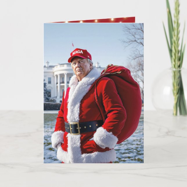 Tarjeta Papá Noel Trump con saco rojo (Anverso)