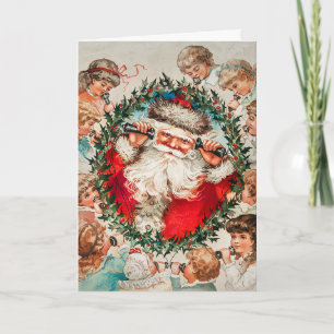 Tarjeta Papá Noel victoriano al teléfono con niños
