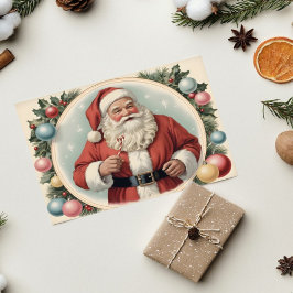 Tarjeta Papá Noel vintage con Navidades de la guirnalda na