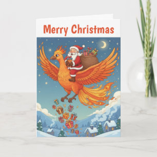 Tarjeta Papá Noel volador en Navidad