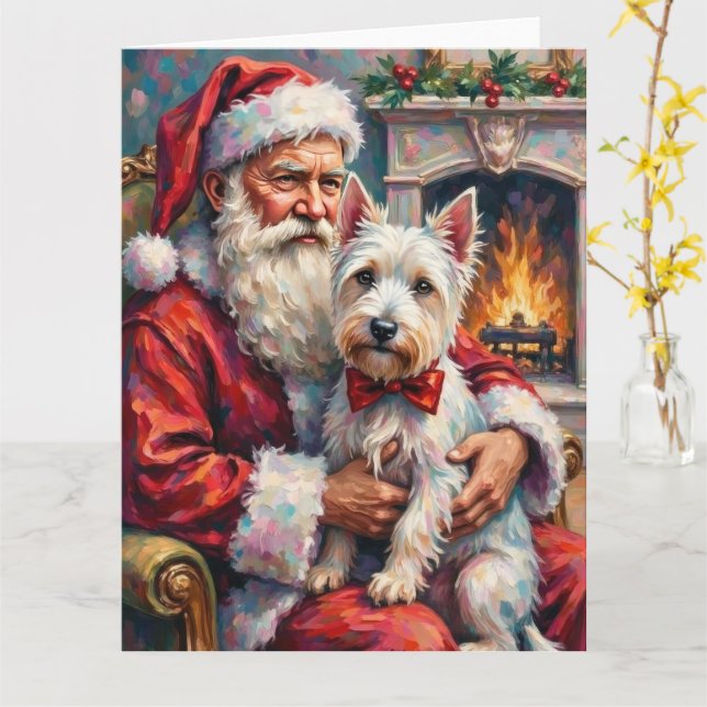 Tarjeta Papá Noel West Highland White Terrier Navidad (flor amarilla)