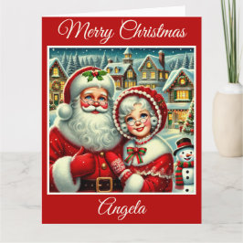 Tarjeta Papá Noel y la señora Claus en el Polo Norte