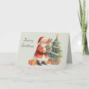 Tarjeta Papá Noel y su ayudante & caprichosa Navidad