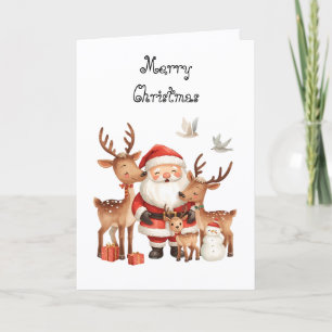 Tarjeta Papá Noel y sus ayudantes. Navideño caprichoso
