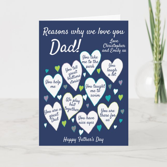 Tarjeta Papá Padre Día Razones por las que te queremos (Anverso)