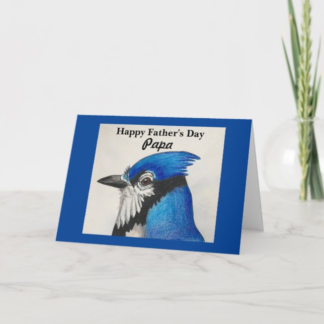 Tarjeta Papá Padres Día Jay Azul Pintando pájaro Azul Negr (Anverso)