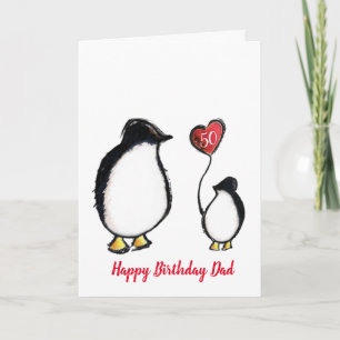 Tarjeta Papá pingüino 50 o cualquier edad cumpleaños