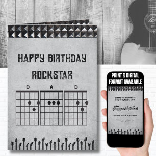 Tarjeta Papá Rockstar Feliz Cumpleaños Gris Negro Moderno