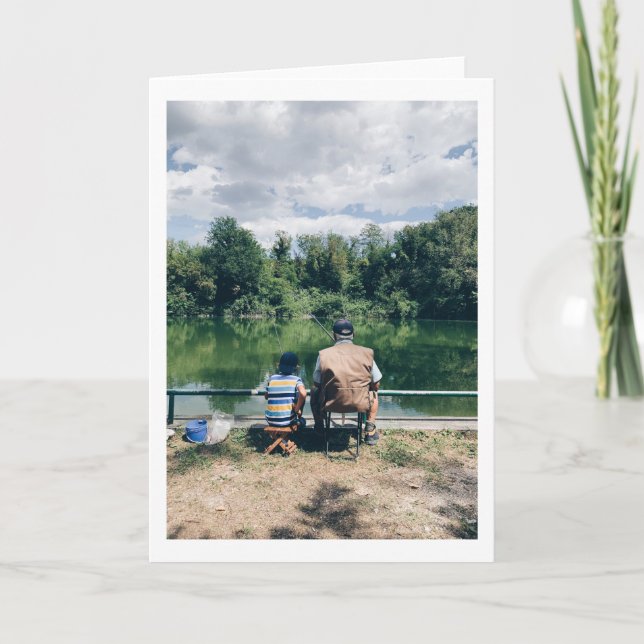Tarjeta Papá y tu hijo pescando en el lago tu propia foto (Anverso)