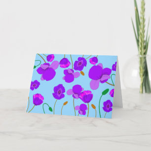 Tarjeta Papaver Poppy Lilac sobre fondo pálido-azul