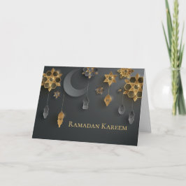 Tarjeta Papel cortado Linternas de Ramadán, Luna, Flores,