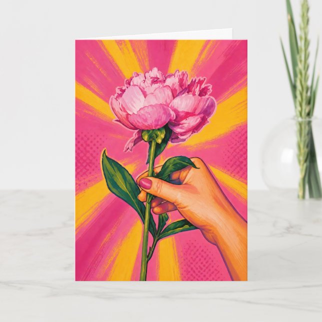Tarjeta Papel de carta Popart Peonía Rosa (Anverso)