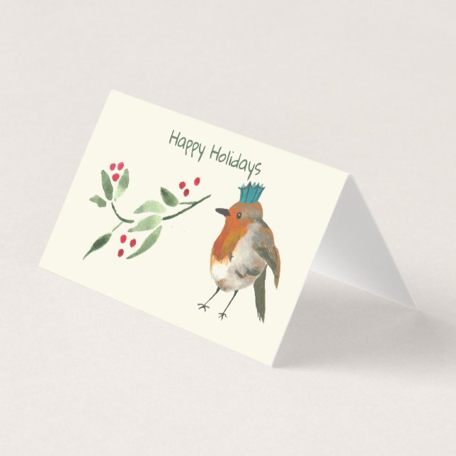 Tarjeta Papel de vacaciones para aves de invierno - Robin  (Anverso)
