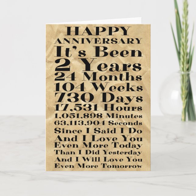Tarjeta Papel feliz segundo aniversario Boda (Anverso)