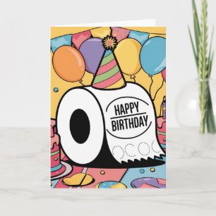 Tarjeta Papel higiénico con globos gorras de cumpleaños