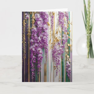Tarjeta Papel pintado florecido Wisteria dorada violeta