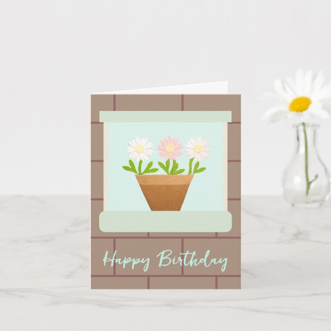 Tarjeta Paper Craft Daisies at House Window Birthday Card (Planta pequeña)