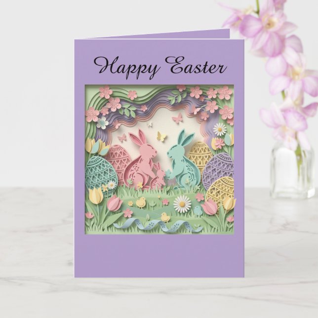 Tarjeta Papercut Style Easter Bunny Greeting Card (Orquídea)