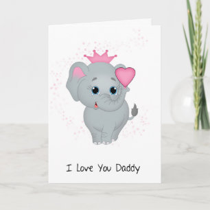 Tarjeta Papi, Pequeña Princesa Elefante Con Un Corazón Ros