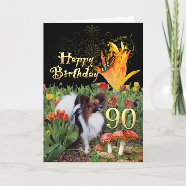 Tarjeta Papillion dog Happy 90 Birthday card Específico de (Anverso)
