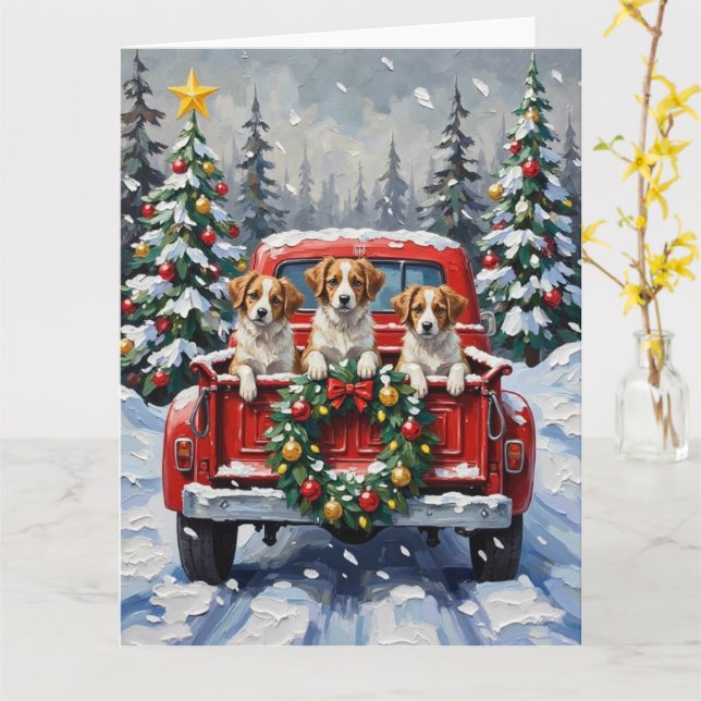Tarjeta Papillon Christmas Red Truck Holiday (flor amarilla)