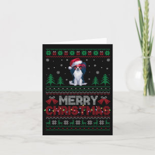 Tarjeta Papillon Dog Amantes de Santa Hat Christmas Tree L
