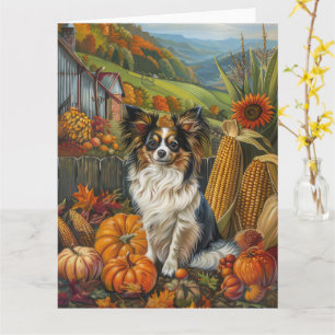 Tarjeta Papillon dog Autumn Harvest Acción de Gracias