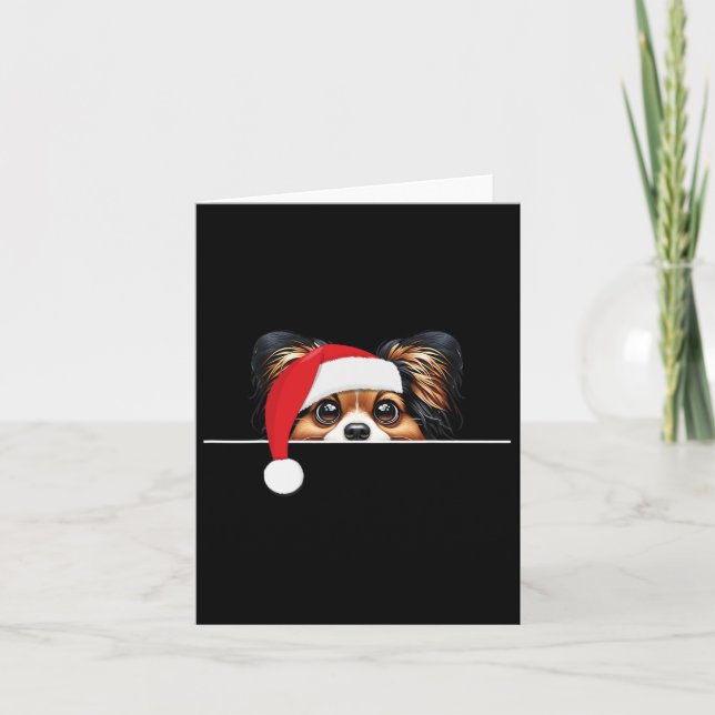 Tarjeta Papillon Dog Lover Funny Santa Hat Navidades (Anverso)