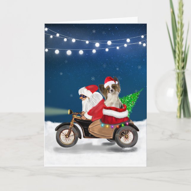Tarjeta Papillon Dog Navidades Santa Claus (Anverso)