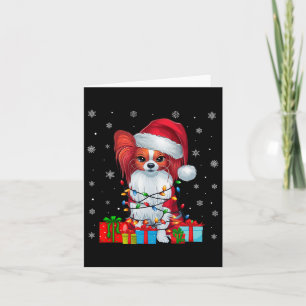 Tarjeta Papillon Dog Ugly Xmas Luces Santa Papillon Dog C