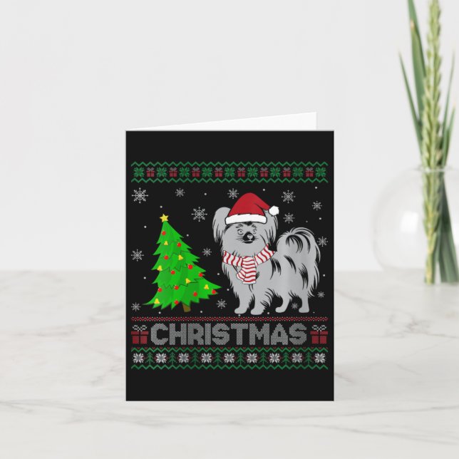 Tarjeta Papillon Dog Xmas Tree iluminando feos Cristo (Anverso)