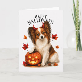 Tarjeta Papillon perro diablo de Halloween