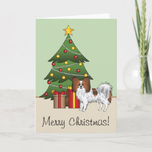 Tarjeta Papillon Sable Rojo Feliz Perro Junto a un Árbol d
