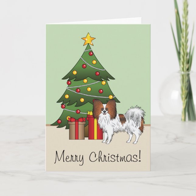 Tarjeta Papillon Sable Rojo Feliz Perro Junto a un Árbol d (Anverso)