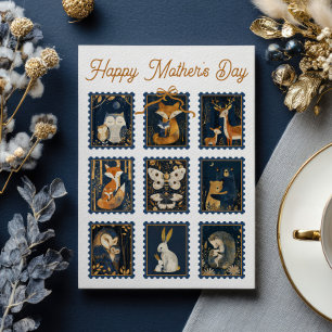 Tarjeta Paquete de sellos de animales del bosque Feliz día