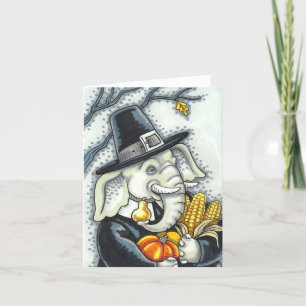 Tarjeta PAquidermo de ACCIÓN DE GRACIAS, ELEFANTE PILGRIMO