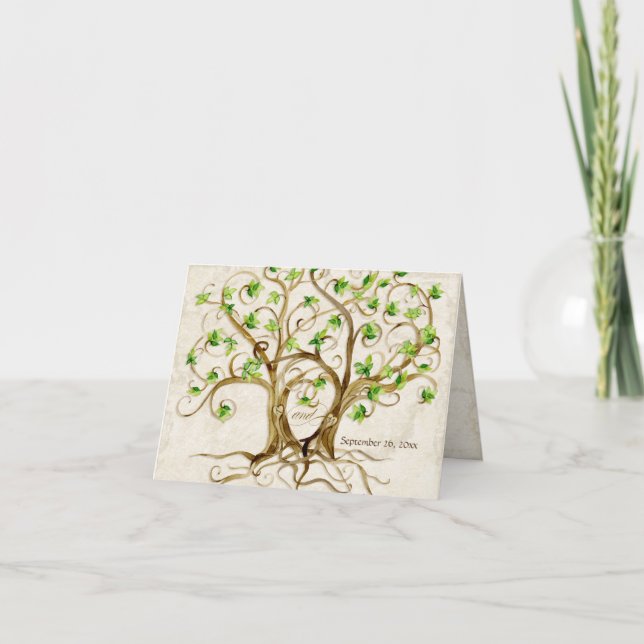 Tarjeta Par de Brotes de Árboles Naranja Anticuado Pergami (Anverso)