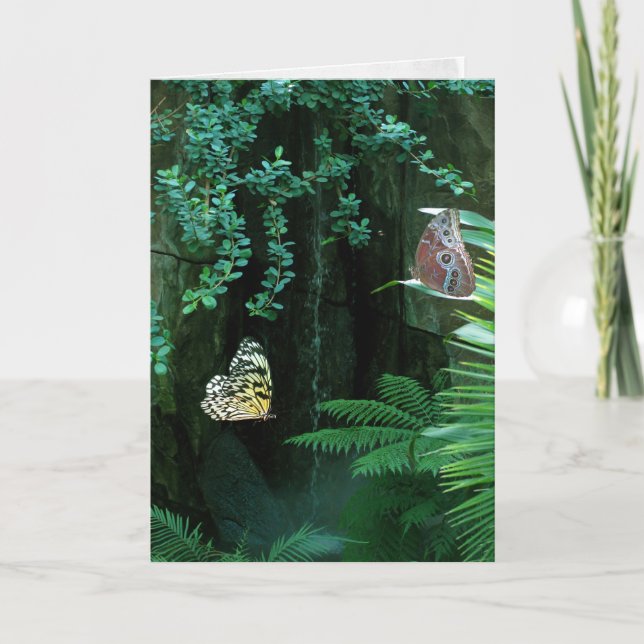 Tarjeta Par de mariposas en la simpatía del jardín tropica (Anverso)