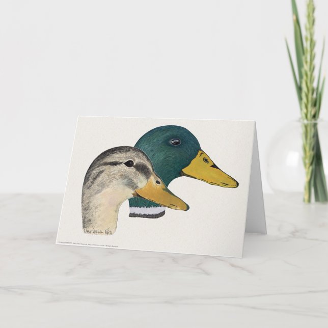 Tarjeta Par de patos mallard, Drake y Hen, acuarela (Anverso)