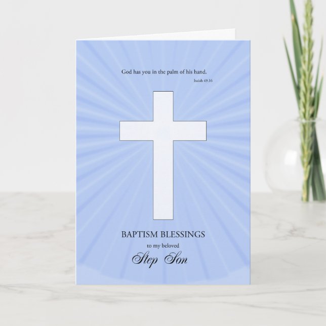Tarjeta Para bautismo de hijo paso, cruz brillante (Anverso)
