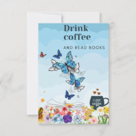 Tarjeta para beber café y leer libros