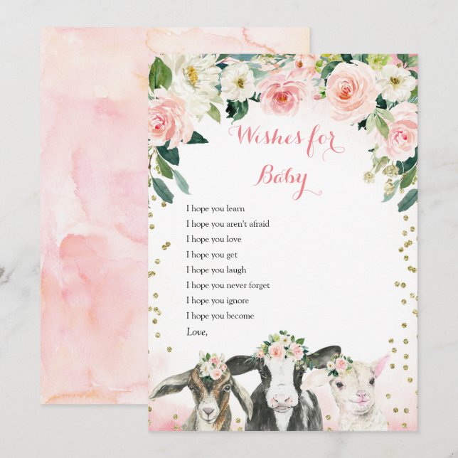 Tarjeta para bebés con deseos florales de los anim (Anverso / Reverso)