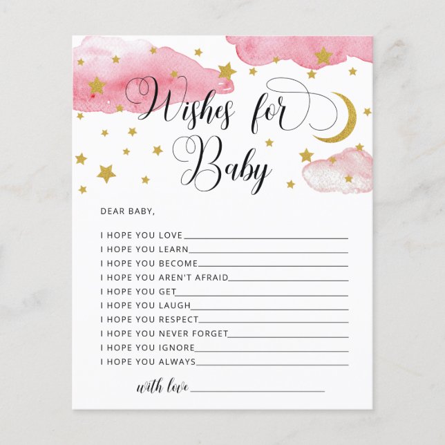 Tarjeta para bebés con ganas de luna y estrellas (Anverso)